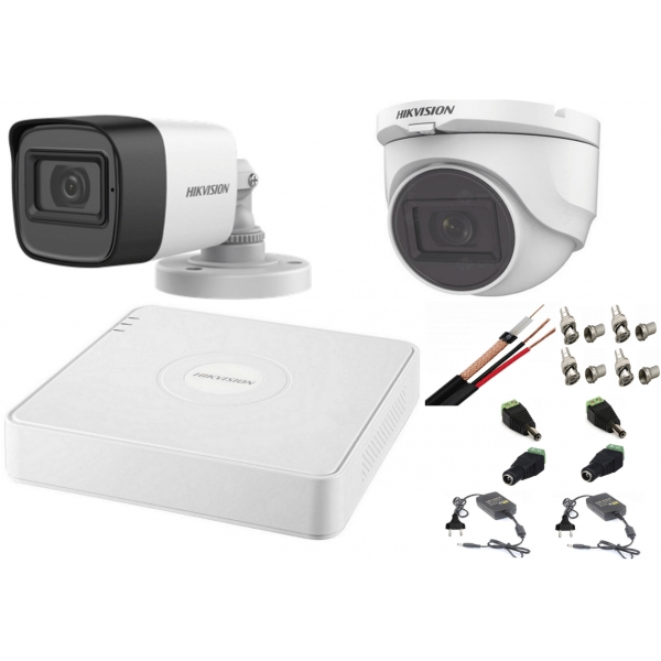 Sistem supraveghere mixt audio-video Hikvision 2 camere Turbo HD 2MP DVR 4 canale Sistem supraveghere mixt audio-video Hikvision 2 camere Turbo HD 2MP DVR 4 canale