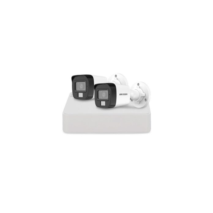 Sistem supraveghere exterior basic HikVision, 2 camere, 2 MP, IR 25 m, lumina alba 20 m, 2.8 mm, microfon