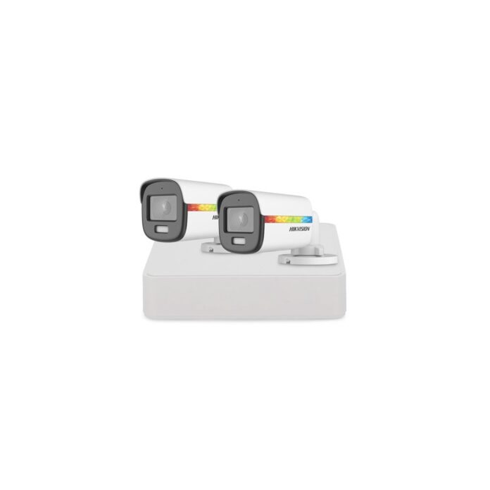 Sistem supraveghere exterior basic HikVision, 2 camere, 2 MP, lumina alba 20 m, 2.8 mm, microfon