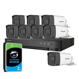 Sistem supraveghere exterior cu HDD 2TB HikVision, 8 camere, 5 MP, IR 40 m, 2.8 mm, microfon Sistem supraveghere exterior cu HDD 2TB HikVision, 8 camere, 5 MP, IR 40 m, 2.8 mm, microfon