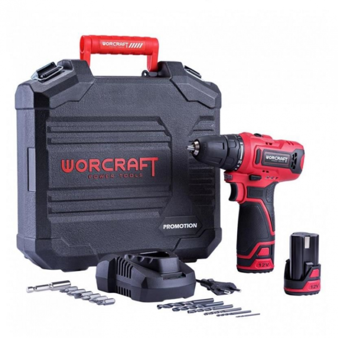 Surubelnita electrica cu 2 acumulatori Worcraft CD-12LiA, 2xLi-ion 1.3Ah, valiza si accesorii