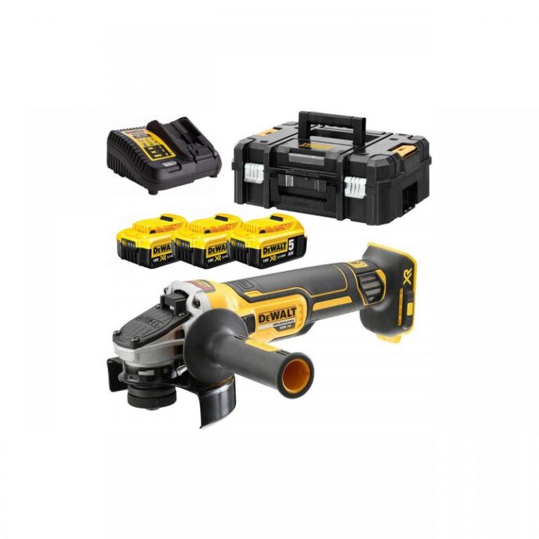 Polizor unghiular DeWALT, 125mm, 3x18V, 5.0Ah, 9000rpm, incarcator, cutie T-STAK, tip DCG405P3-QW