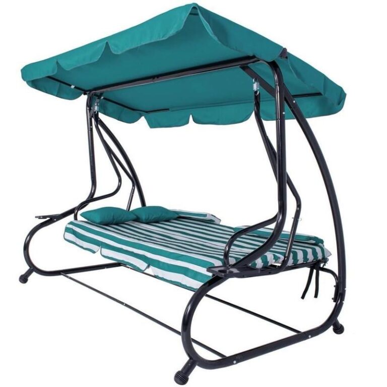 Balansoar Mercaton pentru Gradina, Cadru Metalic, Pliabil, Sistem Anti-Alunecare, 2 Perne Incluse, Suport pentru Pahare, Greutate Max. 320 kg, 230x131x163 cm, Turcoaz