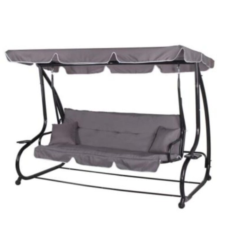 Balansoar Mercaton pentru Gradina, Cadru Metalic, Rabatabil, Sistem Anti-Alunecare, 2 Perne Incluse, 4 Locuri, Suport pentru Pahare, Greutate Max. 300 kg, 180 g/m² , 220x120x163 cm, Gri