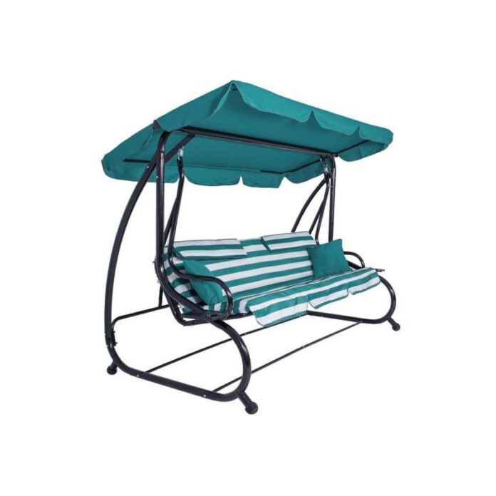 Balansoar gradina 4 locuri, turcoaz si alb, 230x130x162 cm, functie pat