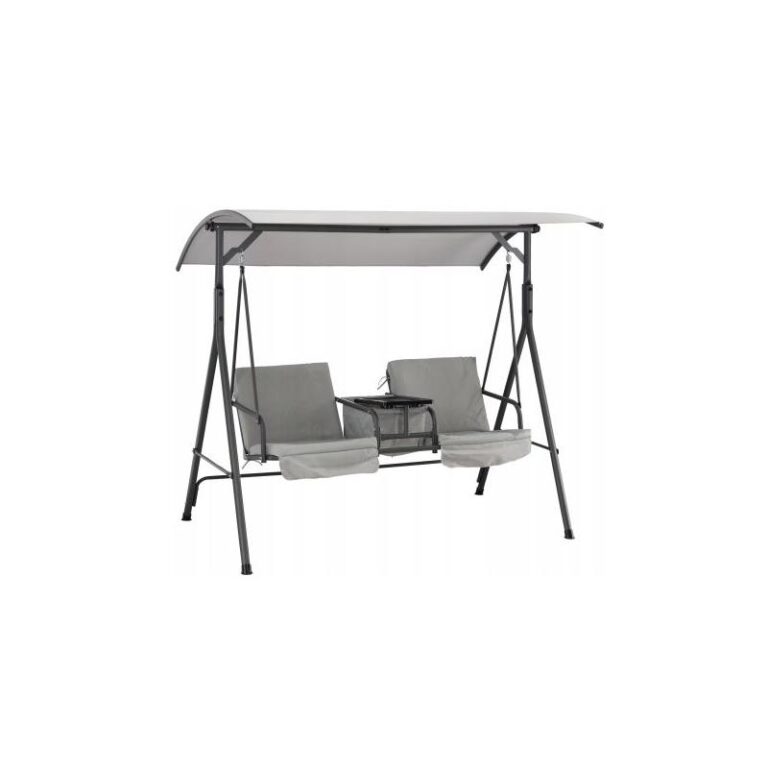 Balansoar gradina, 2 locuri, cu masuta, perne, gri, 180x117x162 cm, MCT 173352