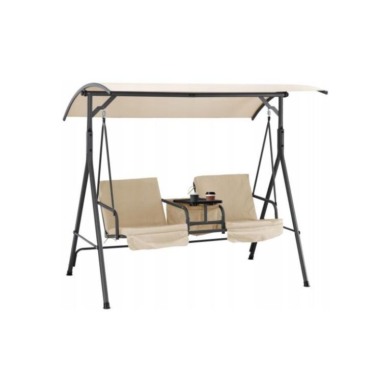Balansoar pentru Gradina cu 2 locuri si masuta, MCT Garden, Crem, 180x117x162 cm