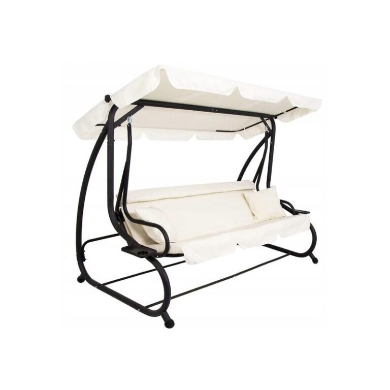 Balansoar gradina, Springos, 3 locuri, cu plasa insecte, crem, 220x120x160 cm, functie pat, max 280 kg