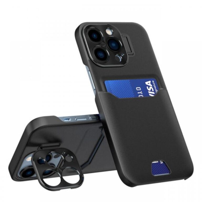 Lemontti Husa Leather Stand iPhone 14 Pro Roz, cu suport pentru card