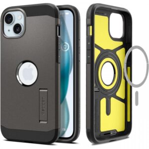 Spigen Husa Tough Armor MagSafe iPhone 15 Gunmetal Spigen Husa Tough Armor MagSafe iPhone 15 Gunmetal