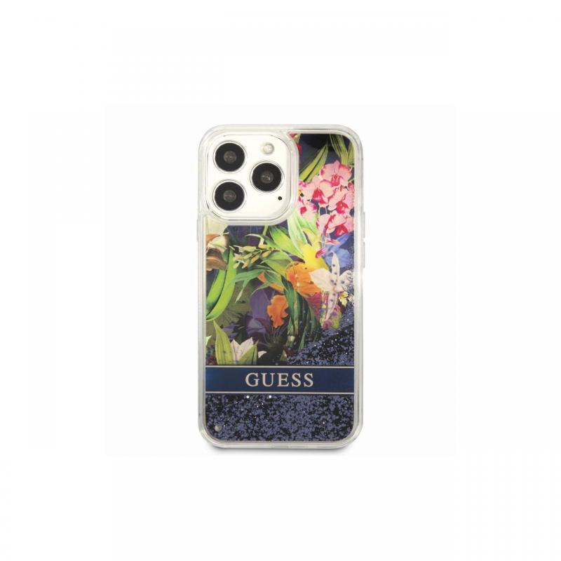 Husa iPhone 13 Pro Guess Liquid Glitter Flower Albastru Husa iPhone 13 Pro Guess Liquid Glitter Flower Albastru