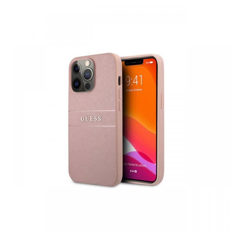 Husa iPhone 13 Pro Guess PU Leather Saffiano Roz Husa iPhone 13 Pro Guess PU Leather Saffiano Roz