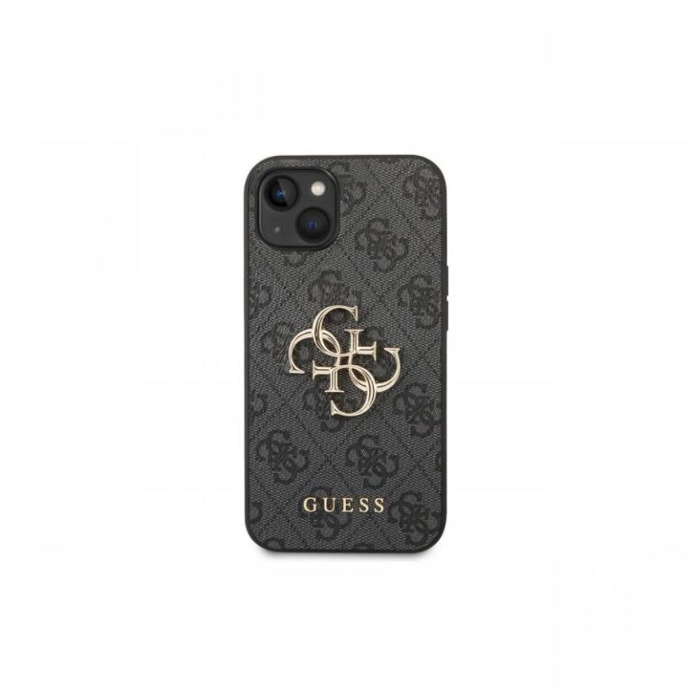 Husa iPhone 14 Plus Guess Leather 4G Metal Logo Grey