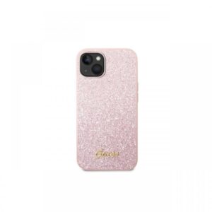 Husa iPhone 14 Plus Guess Glitter TPU Flakes Script Metal Logo Gold Husa iPhone 14 Plus Guess Glitter TPU Flakes Script Metal Logo Gold