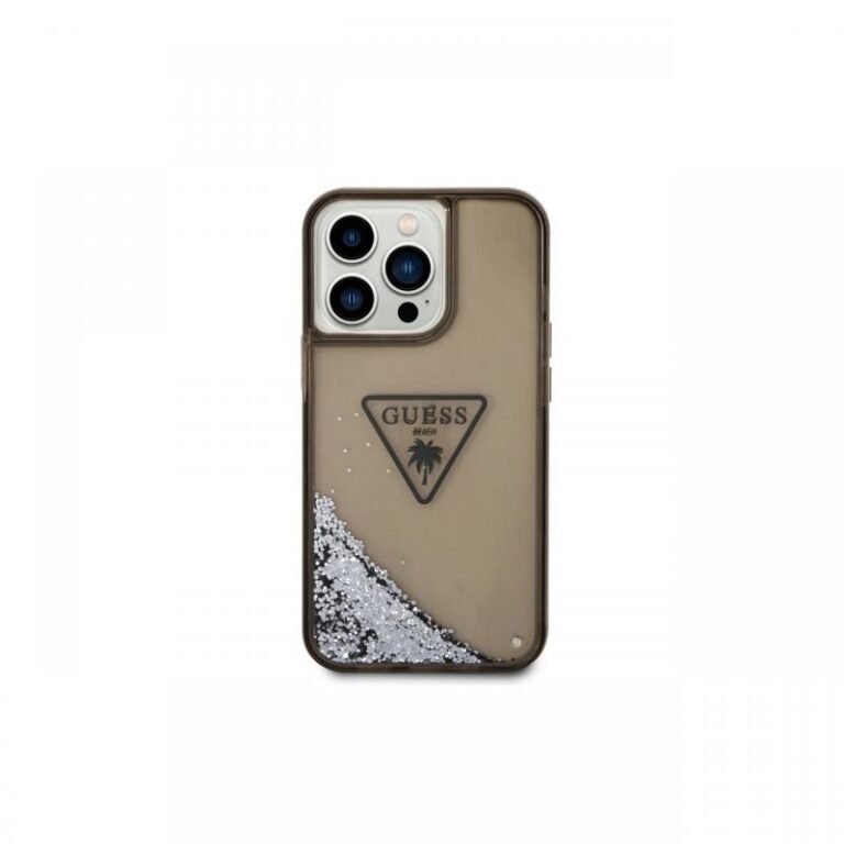 Husa iPhone 14 Pro Guess Liquid Glitter Translucent Triangle Logo Black