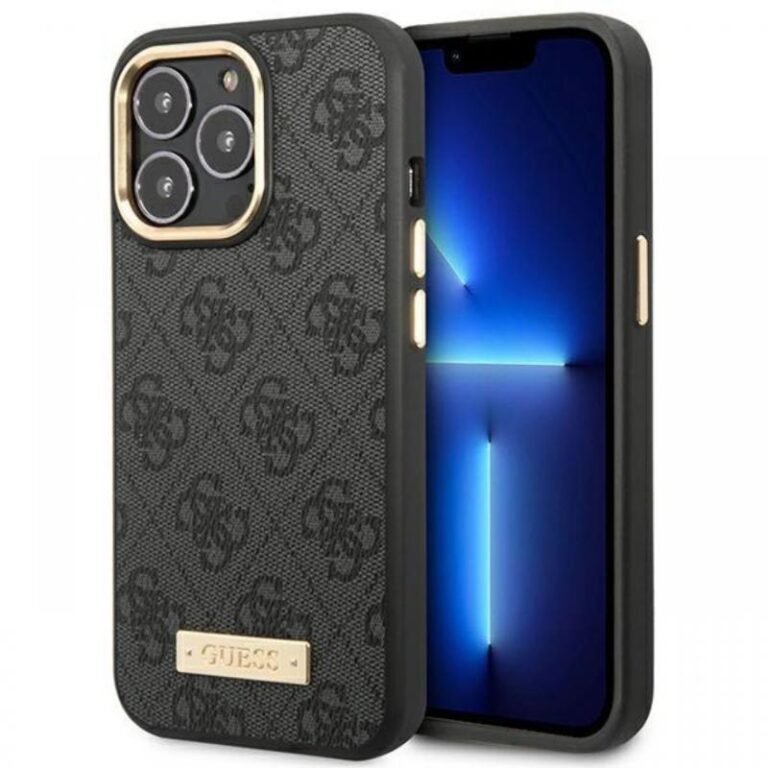 Guess Husa 4G Logo Plate MagSafe iPhone 14 Pro Max Negru