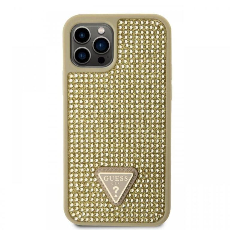 Guess Husa Rhinestones Triangle Metal Logo iPhone 12 / 12 Pro Negru