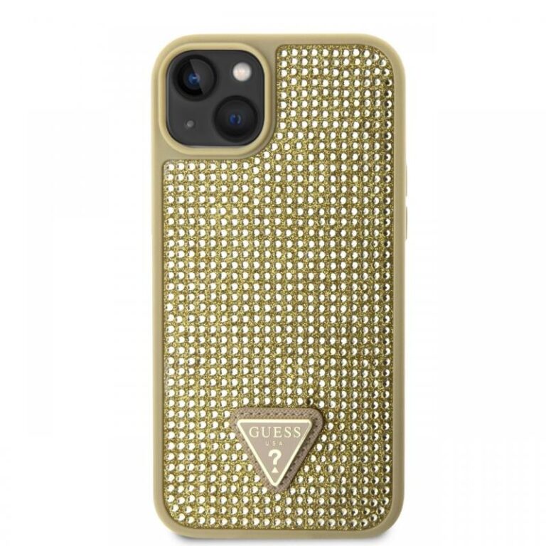 Guess Husa Rhinestones Triangle Metal Logo iPhone 14 Negru
