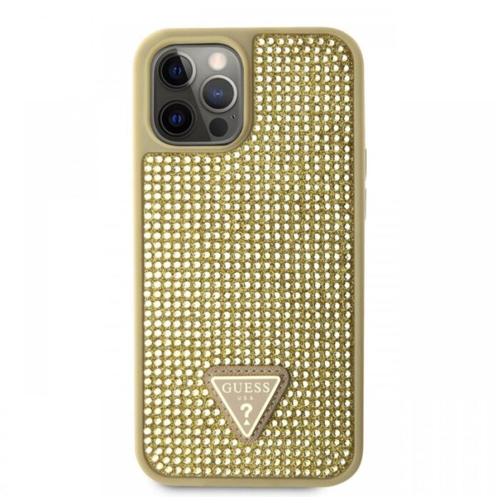 Guess Husa Rhinestones Triangle Metal Logo iPhone 12 Pro Max Auriu Guess Husa Rhinestones Triangle Metal Logo iPhone 12 Pro Max Auriu