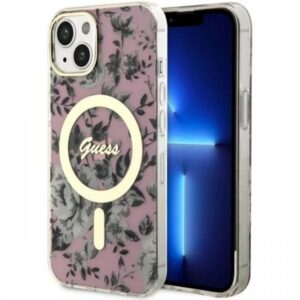 Guess Husa Flowers MagSafe iPhone 14 Roz Guess Husa Flowers MagSafe iPhone 14 Roz