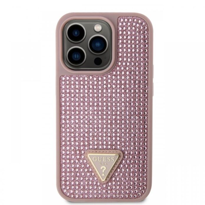 Guess Husa Rhinestones Triangle Metal Logo iPhone 14 Pro Negru