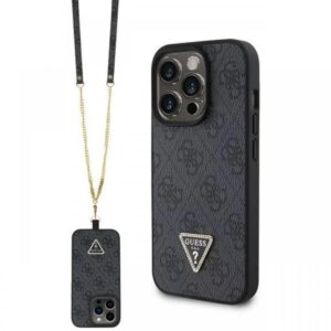 Guess Husa PU 4G Strass Triangle Metal Logo cu curea Crossbody iPhone 15 Pro Max Roz Guess Husa PU 4G Strass Triangle Metal Logo cu curea Crossbody iPhone 15 Pro Max Roz