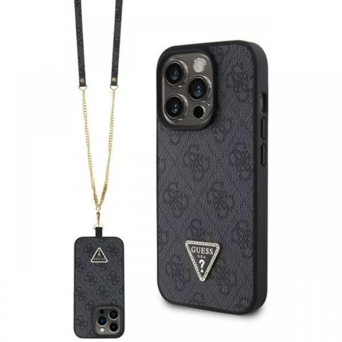 Guess Husa PU 4G Strass Triangle Metal Logo cu curea Crossbody iPhone 15 Pro Max Roz Guess Husa PU 4G Strass Triangle Metal Logo cu curea Crossbody iPhone 15 Pro Max Roz