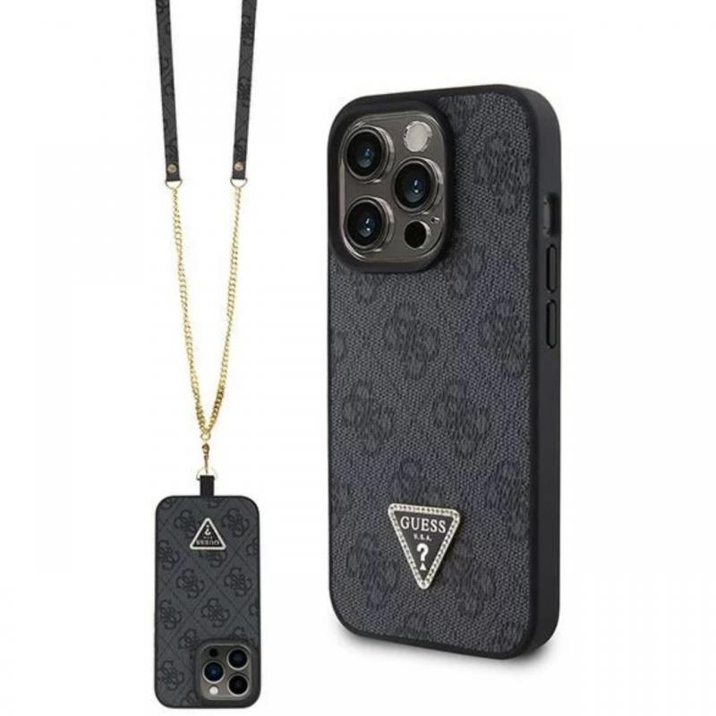 Guess Husa PU 4G Strass Triangle Metal Logo cu curea Crossbody iPhone 15 Pro Max Roz Guess Husa PU 4G Strass Triangle Metal Logo cu curea Crossbody iPhone 15 Pro Max Roz