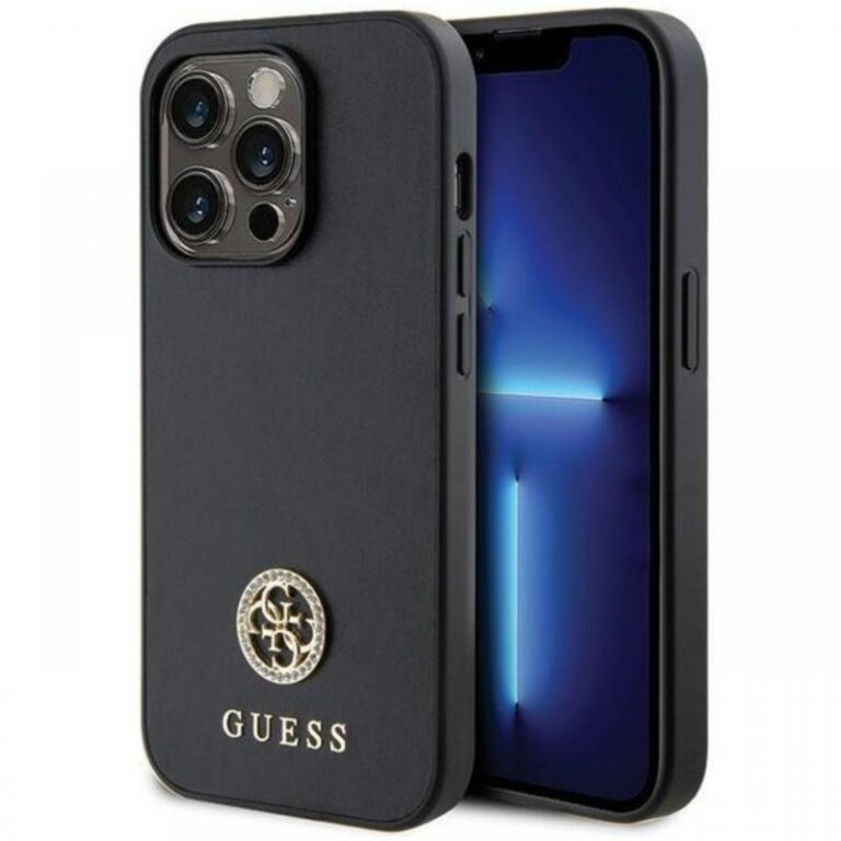 Guess Husa 4G Strass Metal Logo iPhone 15 Pro Auriu