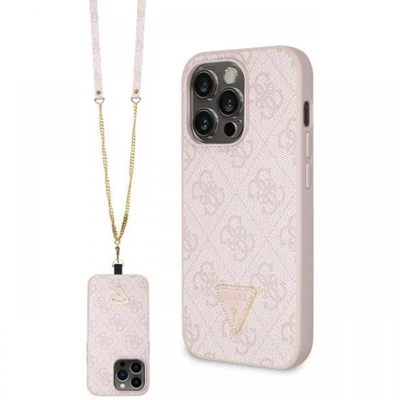 Guess Husa PU 4G Strass Triangle Metal Logo cu curea Crossbody iPhone 15 Pro Maro Guess Husa PU 4G Strass Triangle Metal Logo cu curea Crossbody iPhone 15 Pro Maro