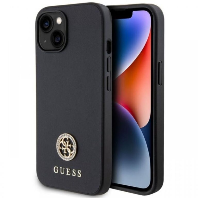 Guess Husa 4G Strass Metal Logo iPhone 15 Roz