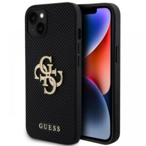 Guess Husa Perforated 4G Glitter Metal Logo iPhone 15 Auriu Guess Husa Perforated 4G Glitter Metal Logo iPhone 15 Auriu