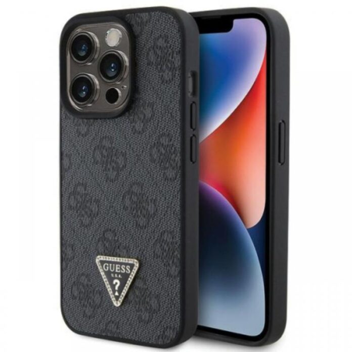 Guess Husa PU 4G Strass Triangle Metal Logo iPhone 15 Pro Roz Guess Husa PU 4G Strass Triangle Metal Logo iPhone 15 Pro Roz