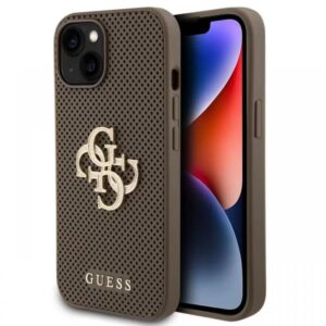 Guess Husa Perforated 4G Glitter Metal Logo iPhone 15 Taupe Guess Husa Perforated 4G Glitter Metal Logo iPhone 15 Taupe