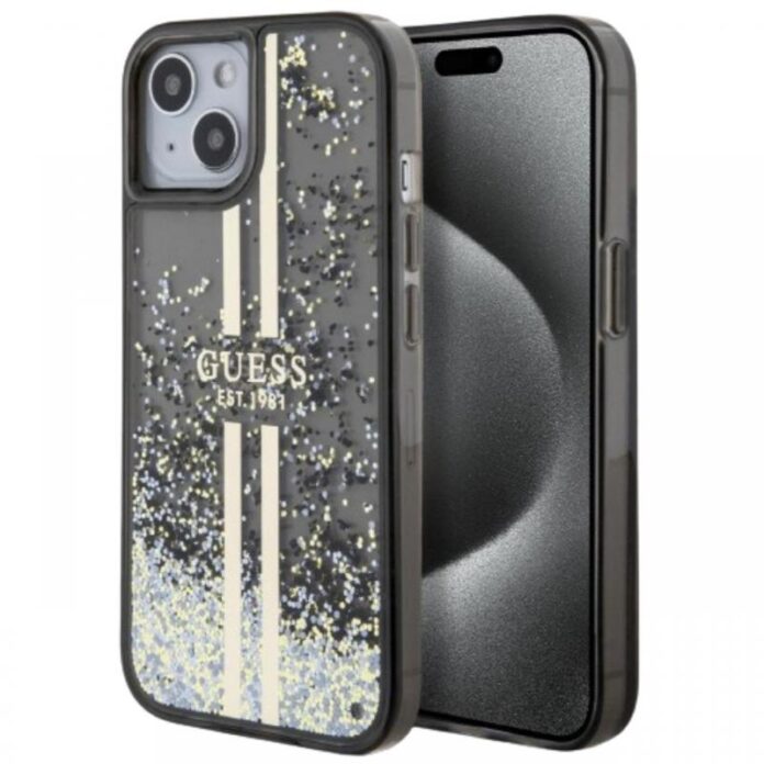 Guess Husa Liquid Glitter Gold Stripe iPhone 15 Plus Negru Guess Husa Liquid Glitter Gold Stripe iPhone 15 Plus Negru