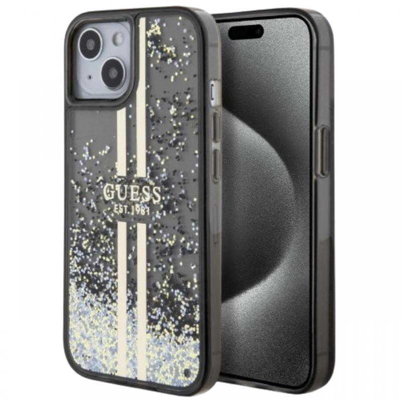 Guess Husa Liquid Glitter Gold Stripe iPhone 15 Plus Negru Guess Husa Liquid Glitter Gold Stripe iPhone 15 Plus Negru
