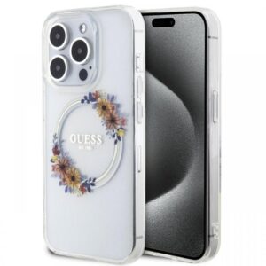 Guess Husa Flowers Ring Logo Glossy MagSafe iPhone 14 Pro Max Transparent Guess Husa Flowers Ring Logo Glossy MagSafe iPhone 14 Pro Max Transparent