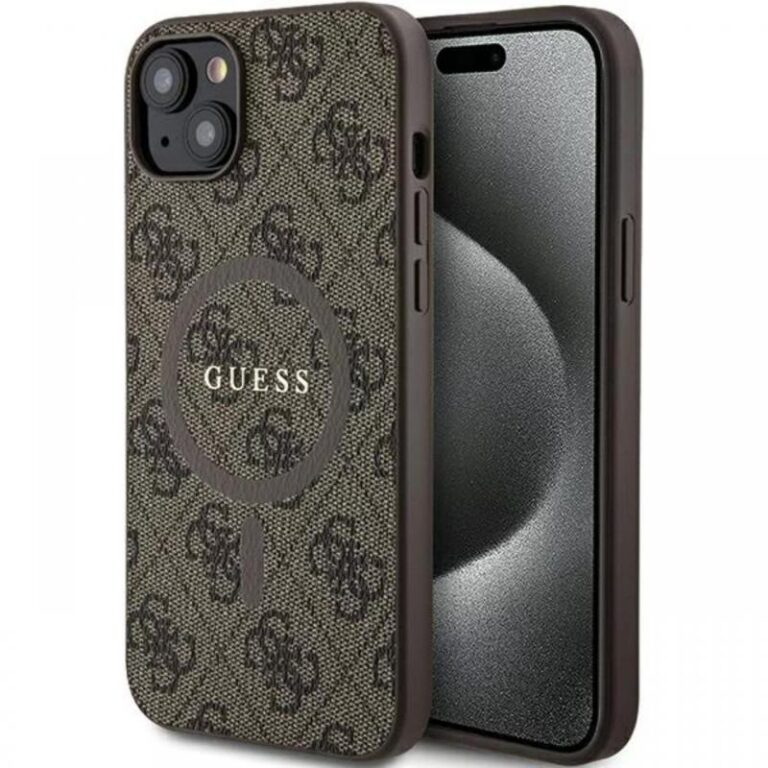 Guess Husa PU Leather 4G Colored Ring MagSafe iPhone 15 Negru