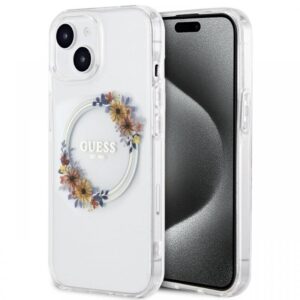 Guess Husa Flowers Ring Logo Glossy MagSafe iPhone 15 Transparent Guess Husa Flowers Ring Logo Glossy MagSafe iPhone 15 Transparent