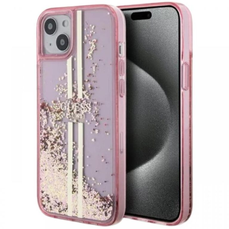 Guess Husa Liquid Glitter Gold Stripe iPhone 15 Negru