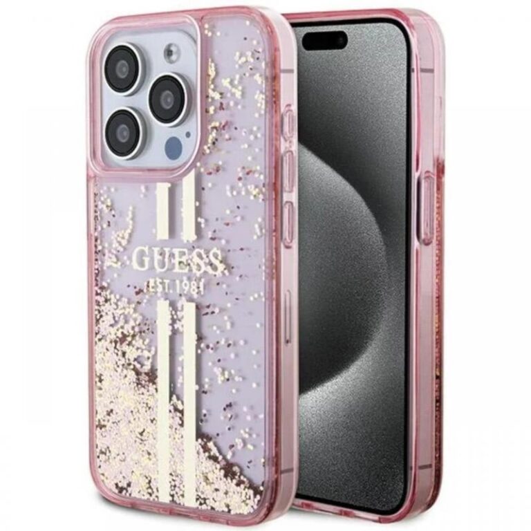 Guess Husa Liquid Glitter Gold Stripe iPhone 15 Pro Max Negru