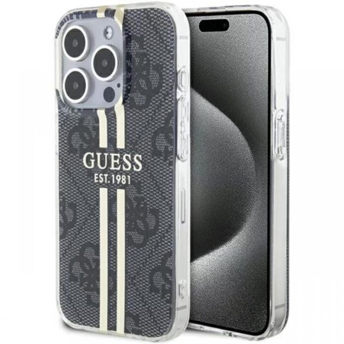 Guess Husa 4G Gold Stripe iPhone 15 Pro Maro