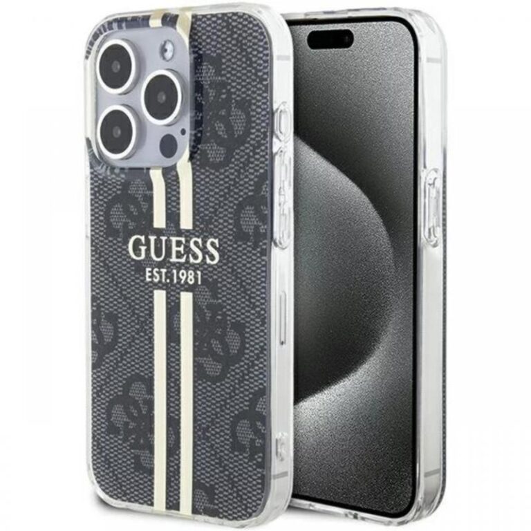 Guess Husa 4G Gold Stripe iPhone 15 Pro Maro