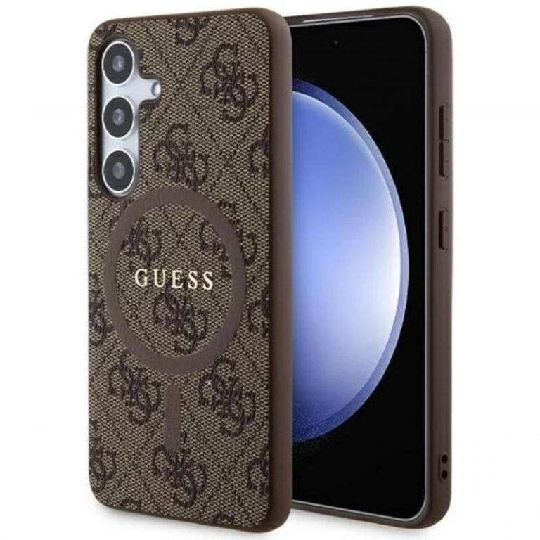 Guess Husa 4G Leather Metal Logo MagSafe Samsung Galaxy S24 Roz