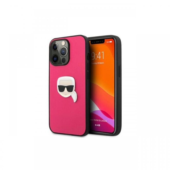 Husa iPhone 13 Pro Karl Lagerfeld Leather Ikonik Karl`s Head Metal Roz Husa iPhone 13 Pro Karl Lagerfeld Leather Ikonik Karl`s Head Metal Roz
