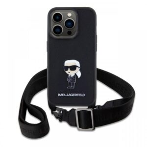 Karl Lagerfeld Husa Saffiano Crossbody Metal Ikonik iPhone 15 Pro Max Negru Karl Lagerfeld Husa Saffiano Crossbody Metal Ikonik iPhone 15 Pro Max Negru