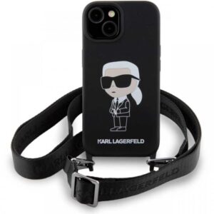 Karl Lagerfeld Husa Liquid Silicone Crossbody Ikonik iPhone 15 Negru Karl Lagerfeld Husa Liquid Silicone Crossbody Ikonik iPhone 15 Negru