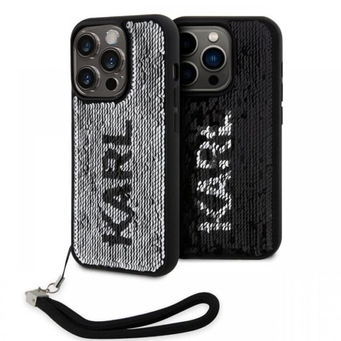 Karl Lagerfeld Husa Sequins Reversible iPhone 15 Pro Max Negru / Argintiu Karl Lagerfeld Husa Sequins Reversible iPhone 15 Pro Max Negru / Argintiu