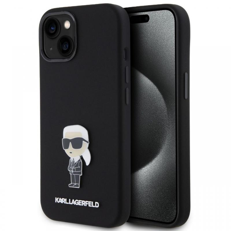 Karl Lagerfeld Husa Liquid Silicone Metal Ikonik iPhone 15 Negru Karl Lagerfeld Husa Liquid Silicone Metal Ikonik iPhone 15 Negru