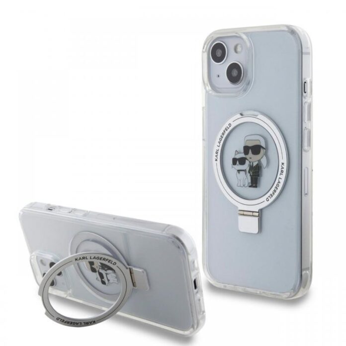 Karl Lagerfeld Husa Ringstand Karl & Choupette MagSafe iPhone 15 Negru